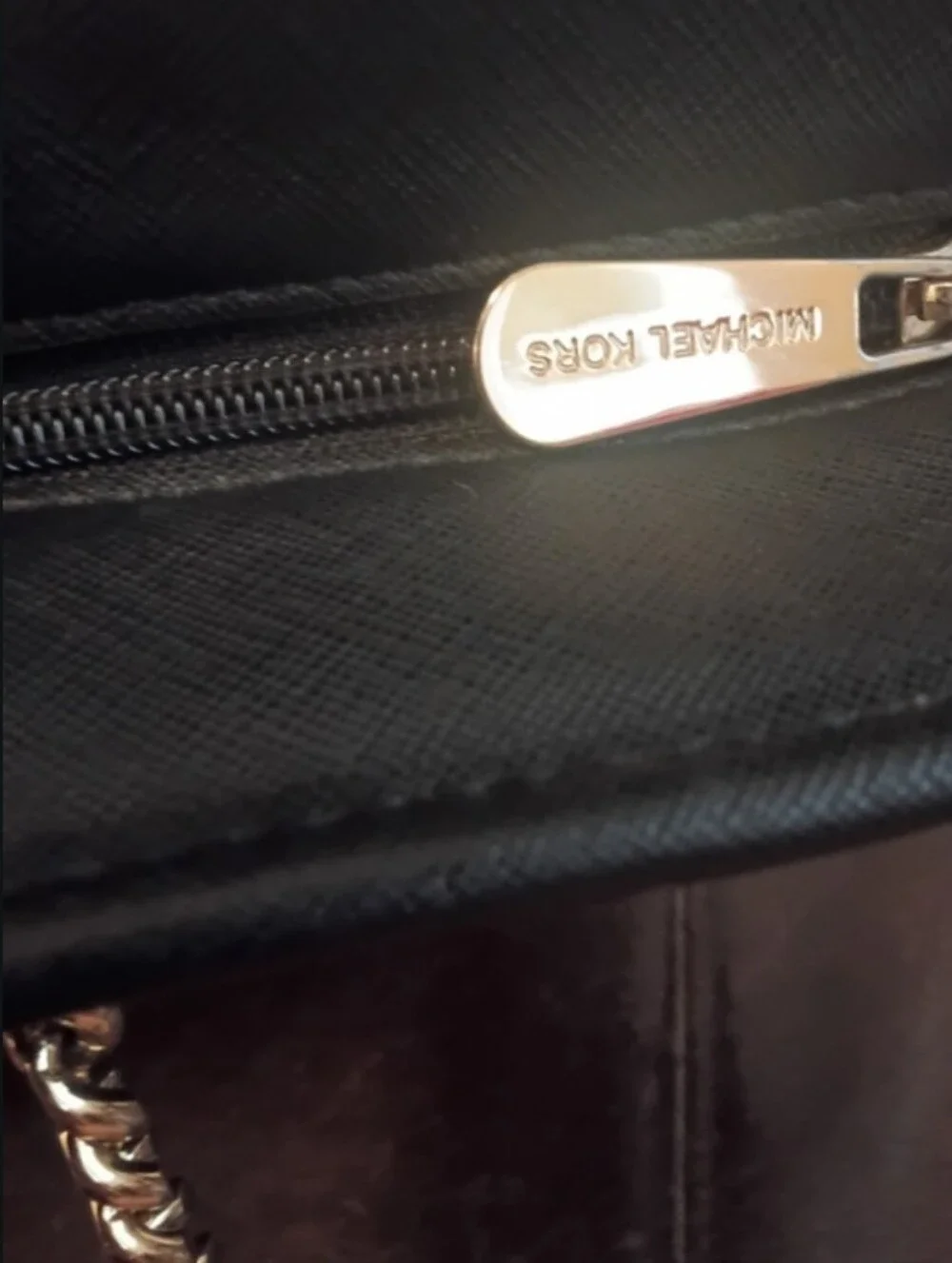 Michael Kors Chocolate Brown Saffiano Tote with Gold Chain Straps